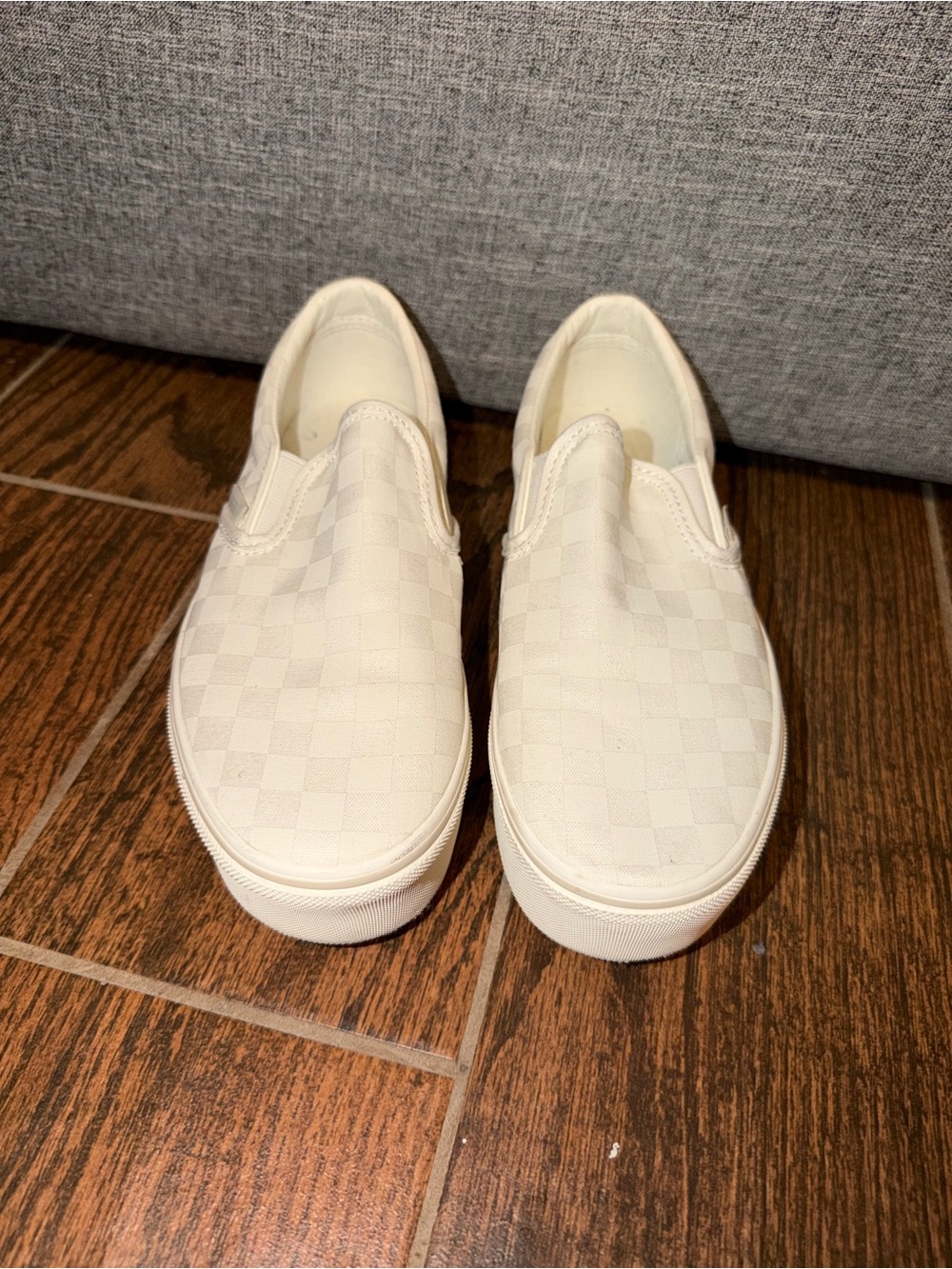 Vans Platform Checkerboard Slip-On Sneakers in Off-White/Cream